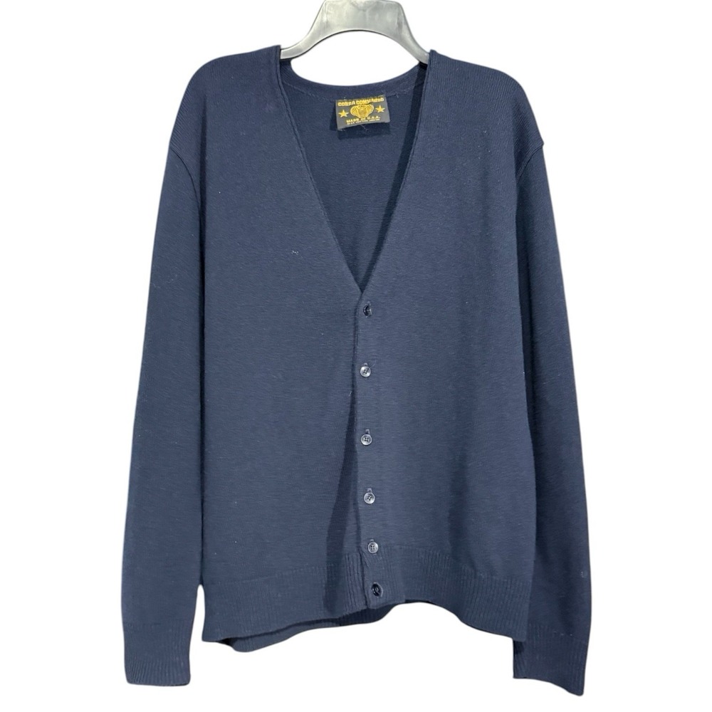 Vintage Cobra Cardigan 70s Navy Blue Grunge Kurt Cobain Sweater  - Mens Large‎